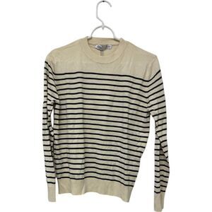 Zara Womens Sweater Size S Navy Blue Ecru Striped Pullover Knit 3433/101 NWT